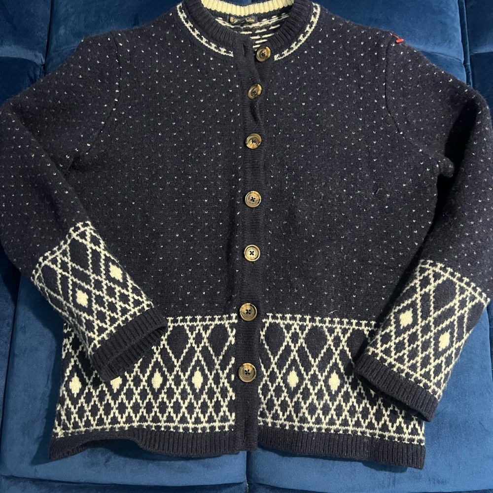 Brooks Brothers Navy and White Fair Isle Knit Cardigan